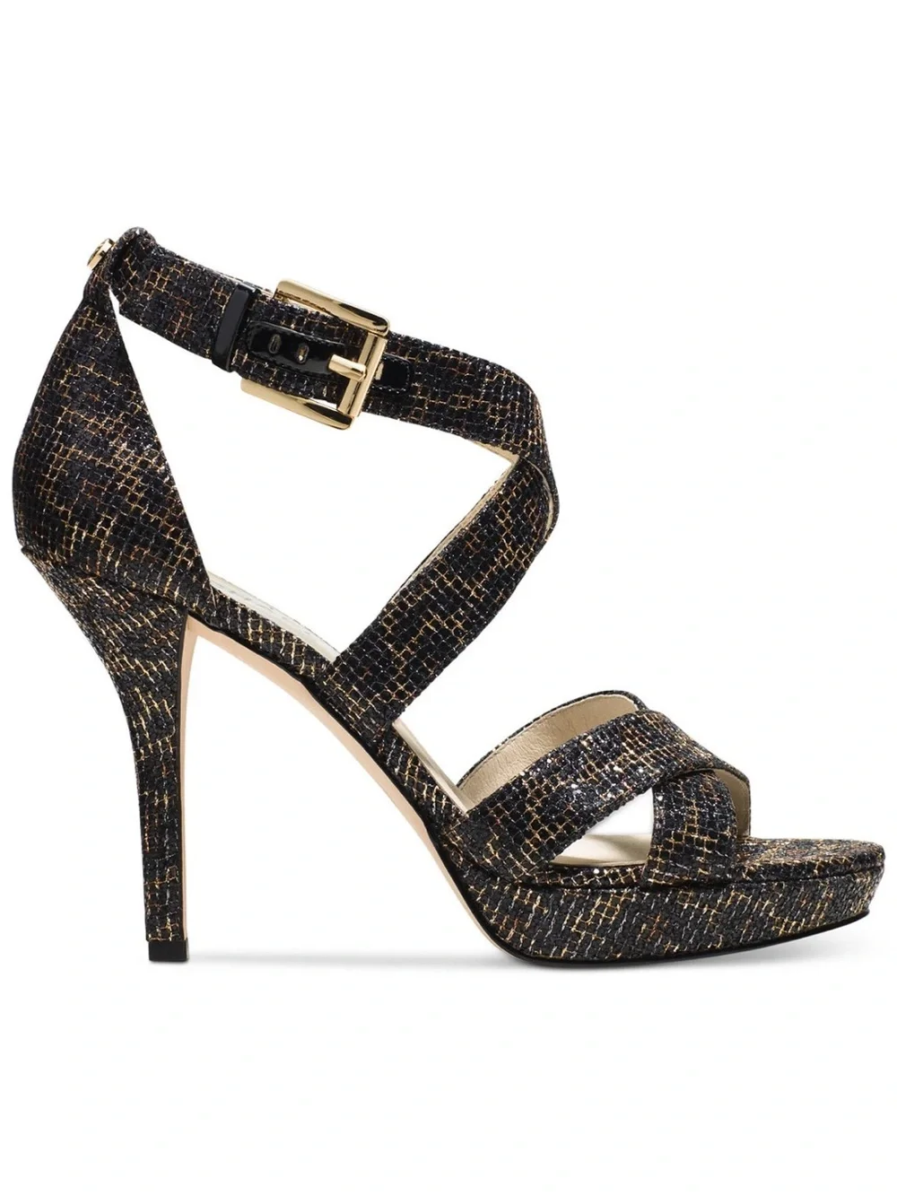 Michael Kors Evie Cheetah Black Glitter Platform Leather Open Toe Sandal 9